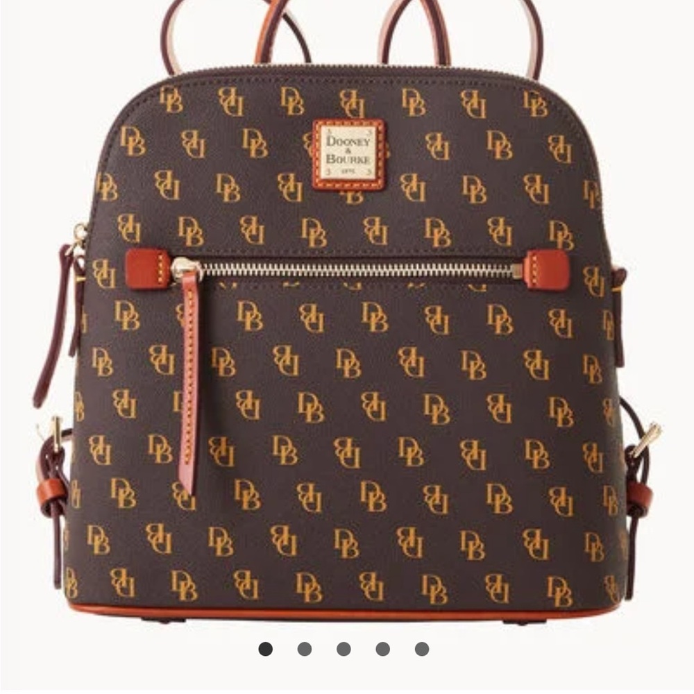 Dooney & Bourke Logo Patterned Backpack in Brown and Tan - Picture 3 of 4